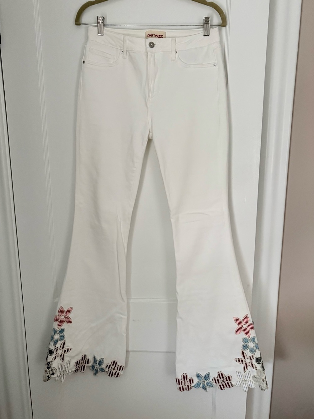 DRIFTWOOD White Floral Embroidered Flared Jeans